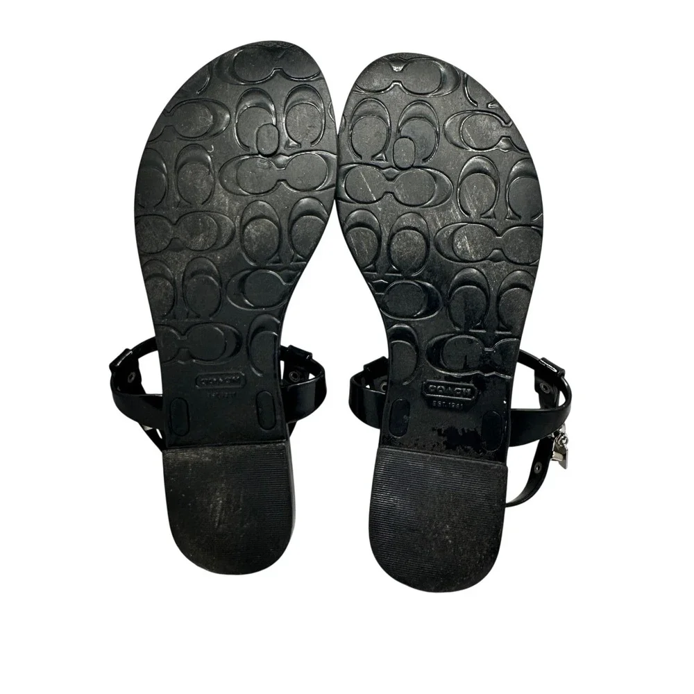 Coach Womens Pansy Sandals‎ Size 7 Black Jelly T-Strap Thong Slingback Medallion